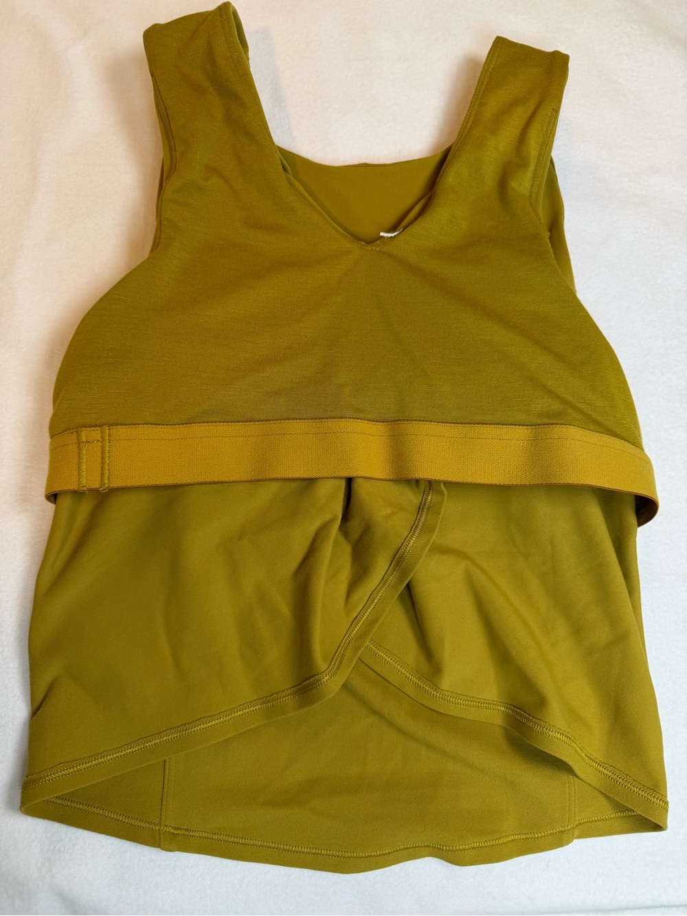 Lululemon Mesh Cross-Front Cropped Tank Top Built-In Bra Gold Spice Green Sz 4 - Picture 5 of 8